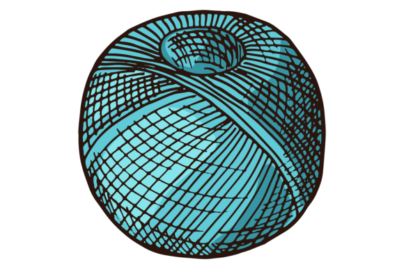 Blue Thread Ball. String Roll Color Sket Graphics & Illustrations