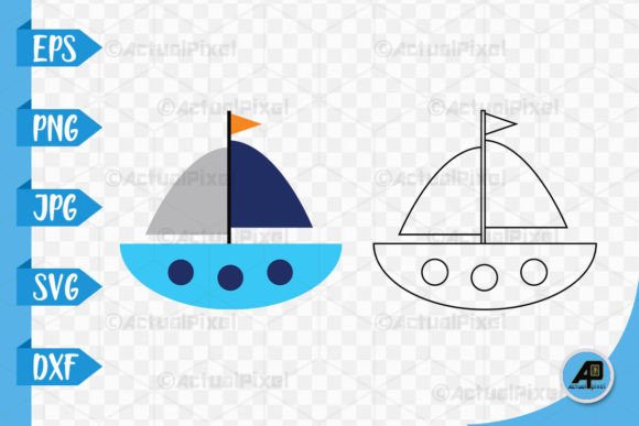 Boat Outline with Color Clipart: Graphics & Illustrations for Brand Builders