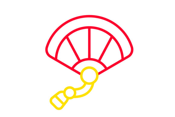 Chinese New Year Icon Fan Line Color: Graphics & Illustrations