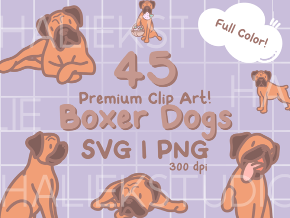 Cute Boxer Dog Color SVG and PNG Set: Graphics & Illustrations