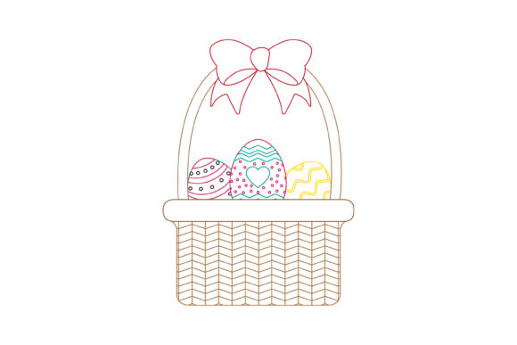 Easter Basket Red Ribbon Color Line Graphics & Icons