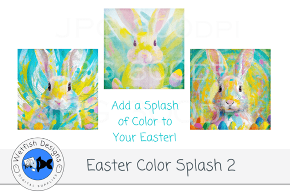 Easter Bunny Color Splash Set 2: Whimsical Graphics & Backgrounds