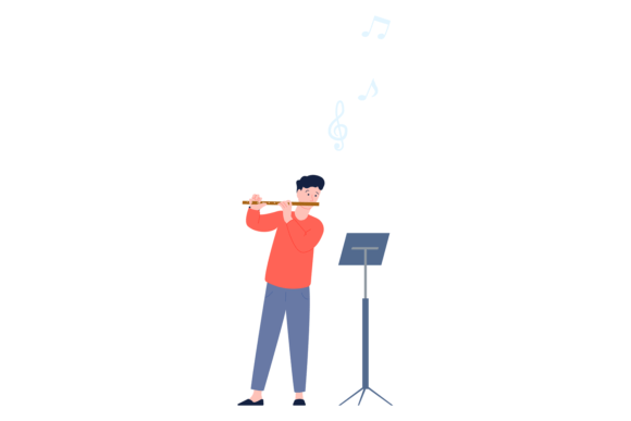 Man Playing on Flute: Musician Boy Color Graphics