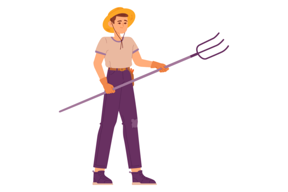 Man with Pitchfork. Farmer Color Charact Graphics