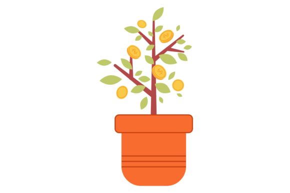 Money Tree in Flowerpot Color Icon. Fina: Graphics & Illustrations