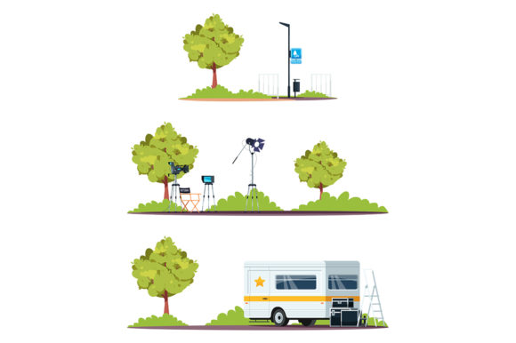 Movie Set Semi Flat Color Illustrations