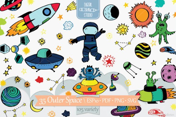 Outer Space Color Planet, Astronaut Graphics