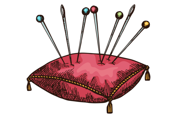 Pin Cushion Color Sketch. Sewing Needle Graphics