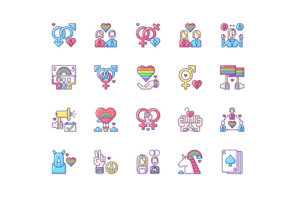 Pride Parade RGB Color Icons Set