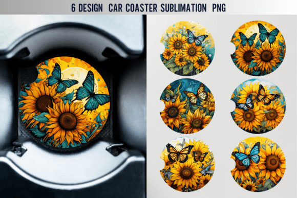 Sunflowers Ink Color Car Coaster: Graphics for Crafts & Branding
