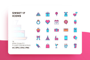 Sweet 17 Filled Color Icon Pack: Graphics & Icons for Local Branding