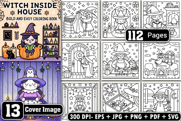 Witch Inside House Halloween Color Pages